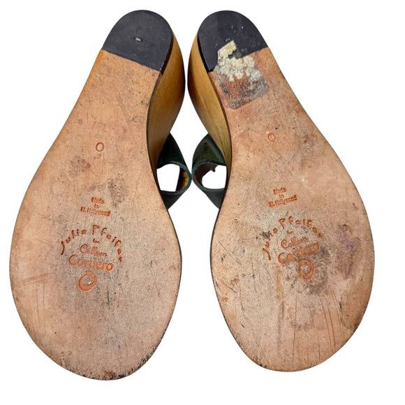 Calleen Cordero T Strap Platform Wedge‎ Wood Sandals Turquoise Concho Size 10 - Picture 10 of 10